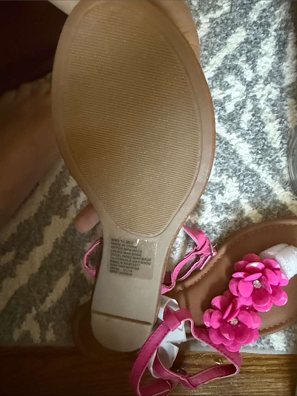 Hot Pink Floral T-Strap Sandals - Picture 3 of 3